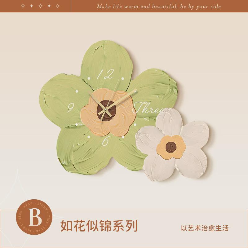多色雕刻无框画挂钟2023北欧奶油风花卉厅墙餐桌发光无框画挂钟