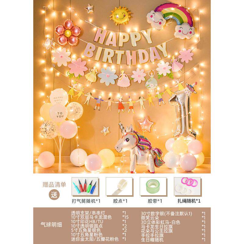 生日气球装饰女宝宝一周岁装饰小孩派对场景布置1背景墙套餐简约