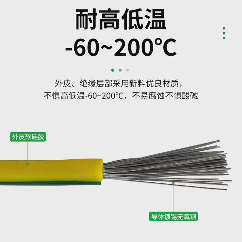硅胶软线耐高温平方镀锡铜芯黄绿电线双色线接地线1/2.5/4/6agr