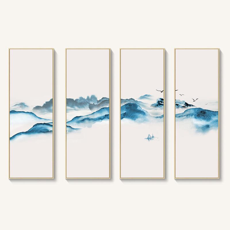 新中式山水画客厅装饰画水墨四联组合沙发背景墙挂画茶室书房壁画