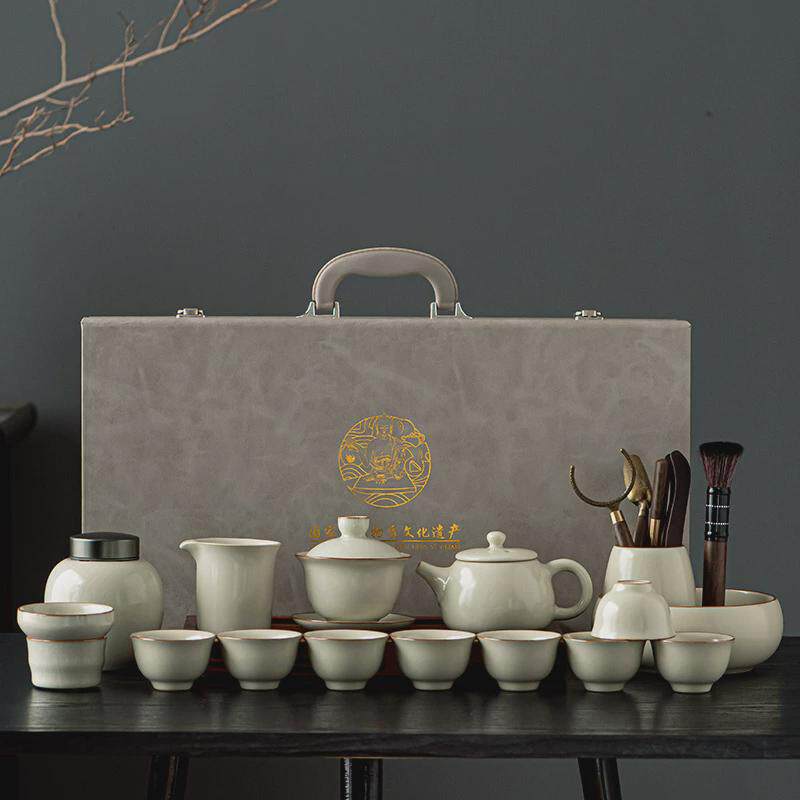 茶具套装全套家用汝窑功夫茶具可养开片高档礼盒装茶具礼品送领导