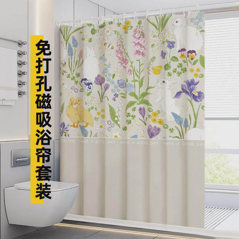 美式浴帘隔断帘防水布高档卫生间加厚挂帘子淋浴室拉帘免打孔窗帘