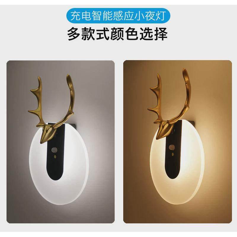 智能人体感应灯家用走廊led充电免线自动光控过道客厅壁灯小夜灯