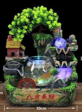 厂家直销假山流水含树款卡通圆塑料养鱼摆件新奇特儿童成人礼物