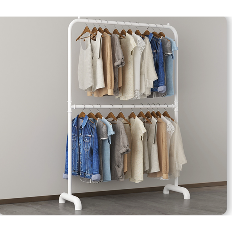 5N简易衣架落地式服装店双层升降衣帽架卧室白色阳台晾晒挂衣架杆