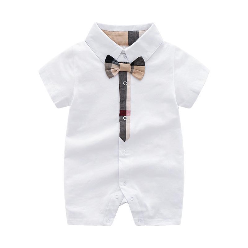 时尚百搭宝宝爬服纯棉婴儿衣服针织短袖绅士新生儿哈衣夏闭档满月