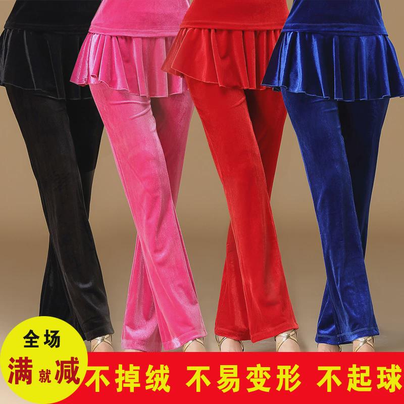 柳魅广场舞服装裙裤金丝绒长裤跳舞裤子拉丁练功舞蹈裤秋冬加厚女