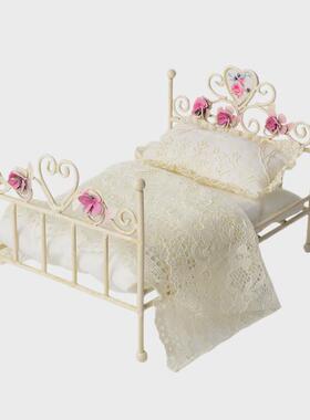 8-12分雕花铁艺床四件套欧ob11玫瑰雕花床迷你微缩模型粘土人娃用