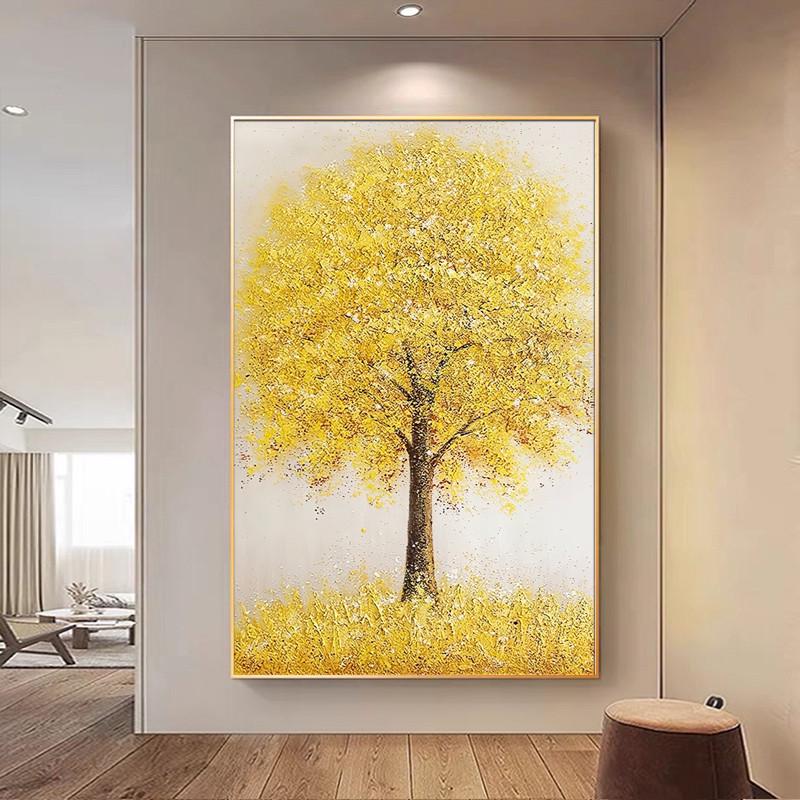 客厅玄关背景墙挂画大幅丙烯肌理落地画发财树油画现代简约装饰画图片