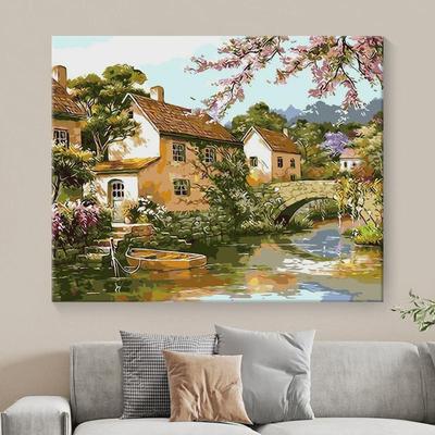 2v06diy数字油画油彩画手工填色画画填充丙烯装饰画风景手绘水彩