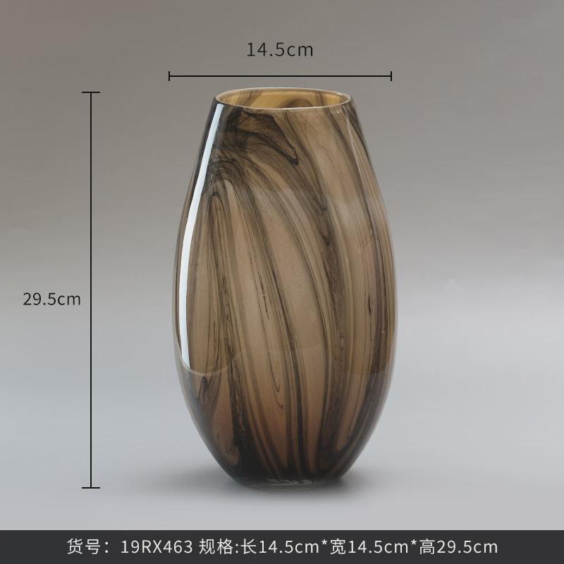 博西家居新中式创意流沙石纹玻璃花瓶摆件设计师样板房客厅插花瓶