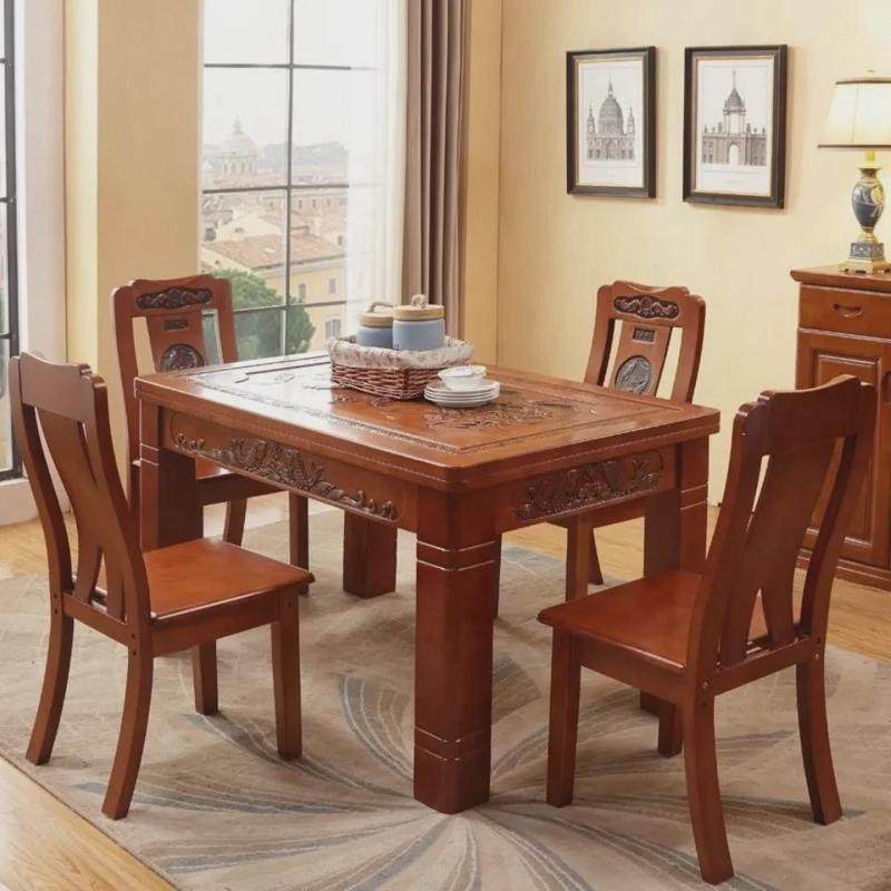 实木餐桌椅组合仿古雕花桌46椅橡木长方形西餐一桌客厅家用餐桌