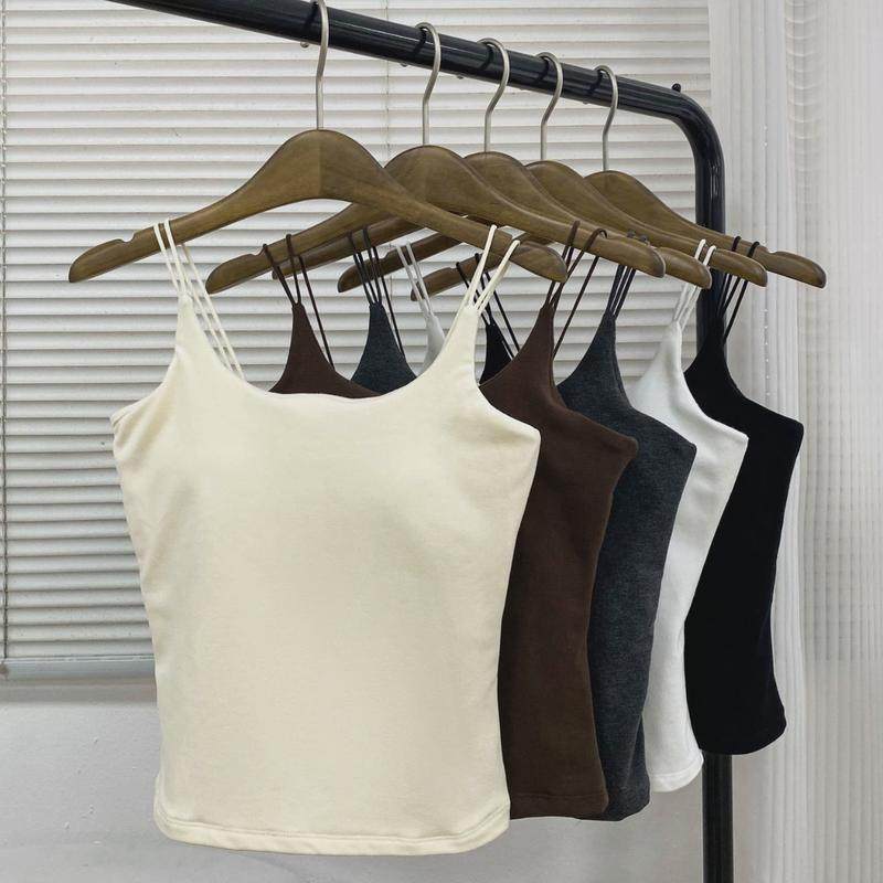 美背一体杯纯棉自带胸垫背心百搭美式小吊带女内搭修身带胸垫内衣