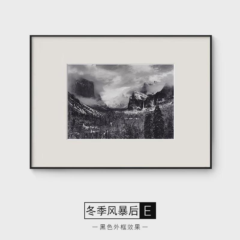 安塞尔亚当斯黑白风景卡纸装饰画背景墙壁画书房餐厅摄影组合挂画