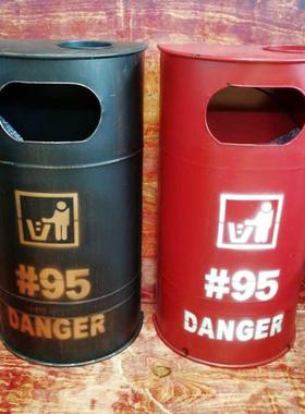 铁艺垃圾桶美式咖啡工业风大号收纳油垃圾桶复古酒吧网咖厅摆饰