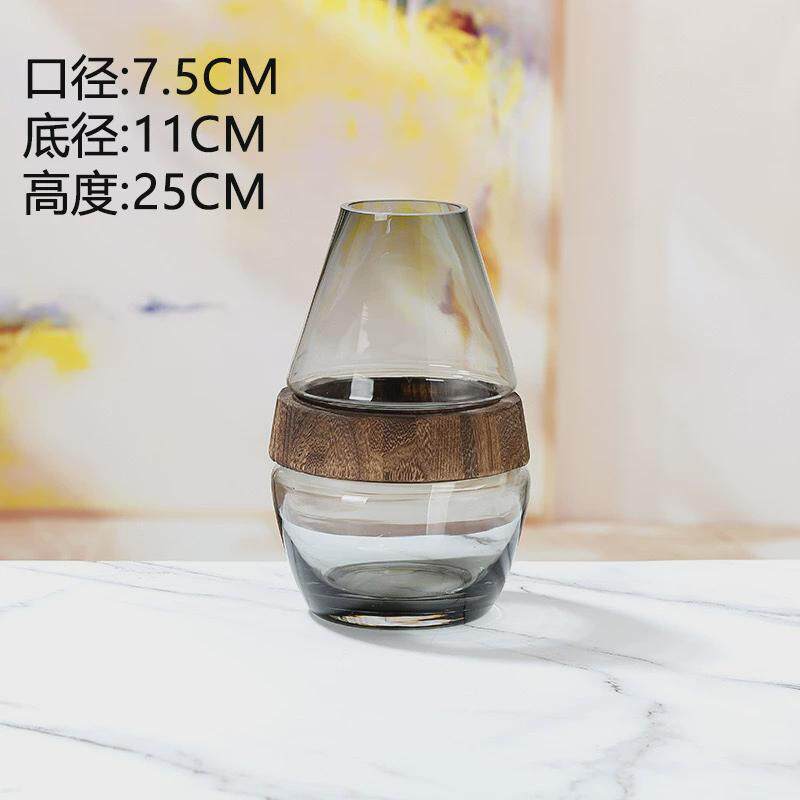 现代简约自然风创意木墩玻璃花瓶桌面居家插花摆件装饰百合书房