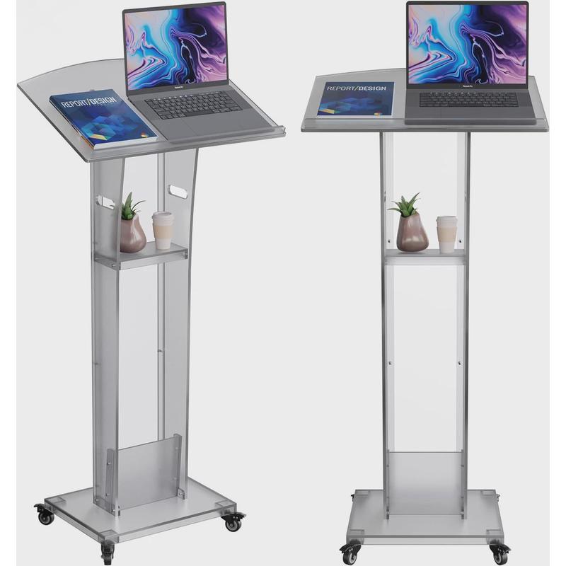 移动演讲台展示台会议讲桌有机玻璃领奖发言司仪台带轮子可亚克力