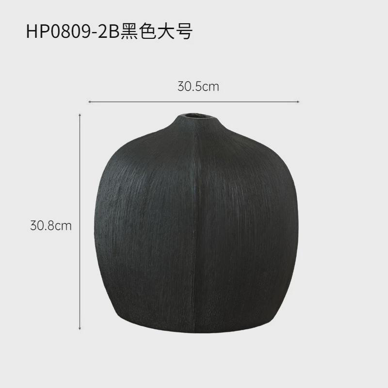 侘寂风拉丝黑色陶瓷花瓶摆件客厅电视柜玄关干花插花创意装饰品
