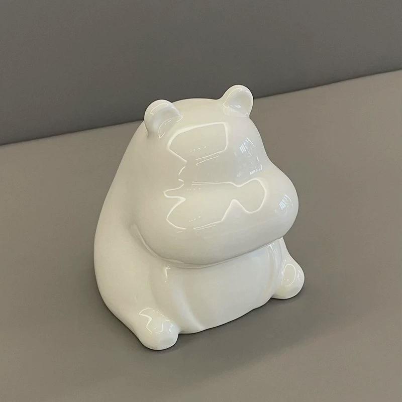 ins陶瓷简约摆件现代客厅茶几装饰品纸巾盒创意可爱河马抽纸盒