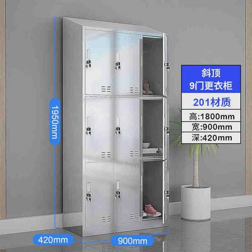 不锈钢斜顶更衣柜储物柜鞋柜车间员工柜多门餐具柜碗柜净化水杯柜