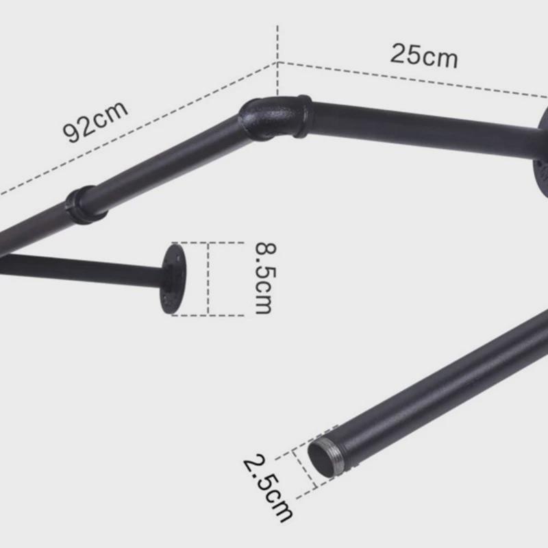 复古水管服装晾衣架一字墙上置物架壁挂式可拆卸水管黑色陈列架