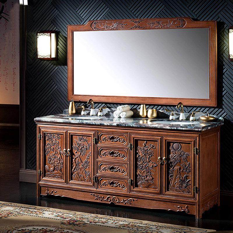 新中式古典浴室柜仿古洗漱落地洗手洗脸双盆实木台盆柜,家装主材,浴室柜组合,淘宝优惠券,粉丝福利购,淘宝优惠卷
