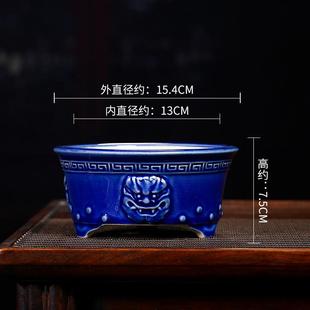 批发宜兴龙圆堂花盆紫砂鼓丁兽首之口回纹复古兰花盆景绿植手工盆