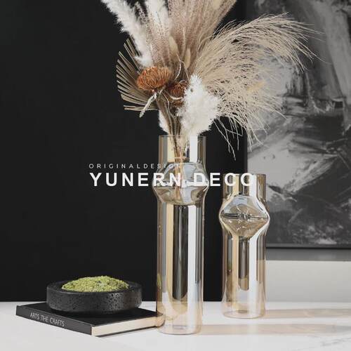 简约现代艺术玻璃花瓶插花艺花器摆件样板房间客厅餐桌面软装饰品