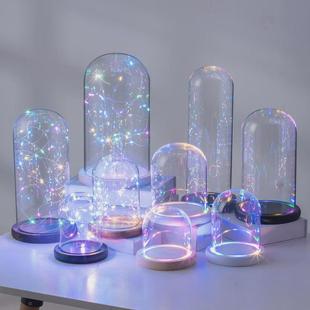 手办玻璃罩火树银花彩光灯串防尘永生花模型展示盒桌面 LED小夜灯