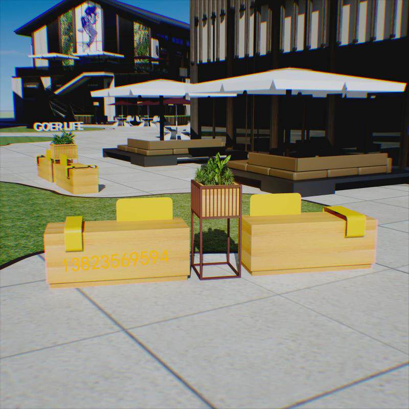 户外公共休息花箱园林景观防腐木座椅商场创意座椅坐凳隔断花架