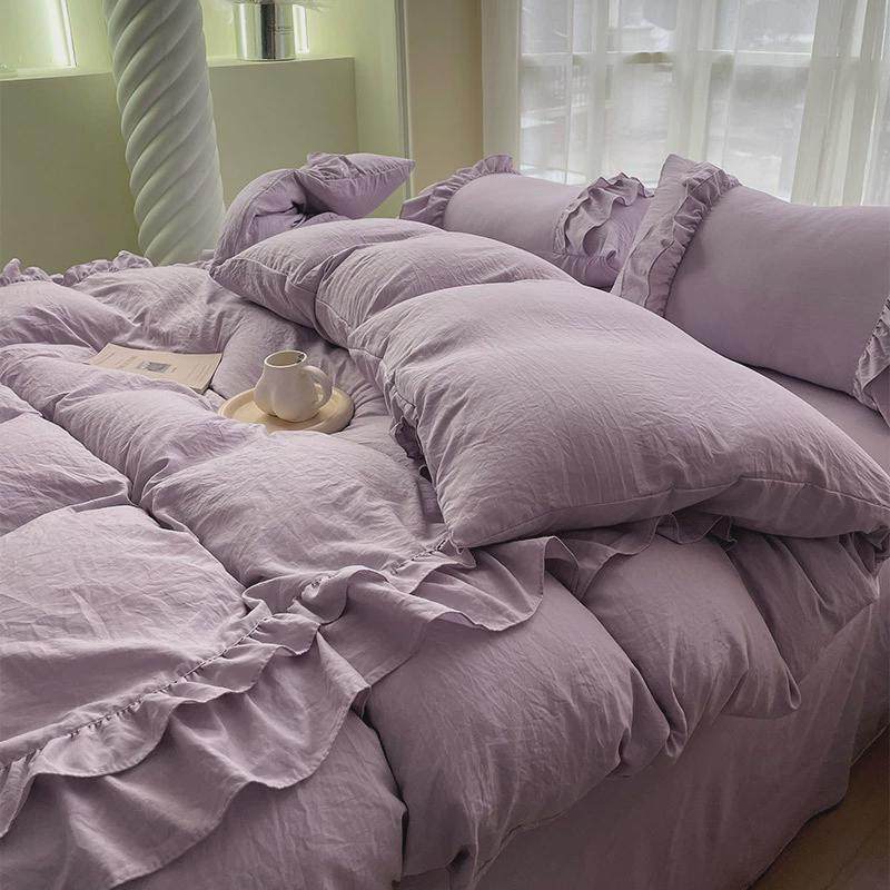 ins少女心奶咖水洗棉被套四件套公主风宿舍床单三件套花边少女心,床上用品,床品套件/四件套/多件套,淘宝优惠券,粉丝福利购,淘宝优惠卷