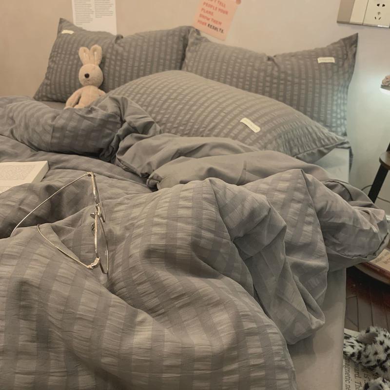 q683少女心被罩菱形水波纹珍珠白床上四件套女生寝室床单式被套三