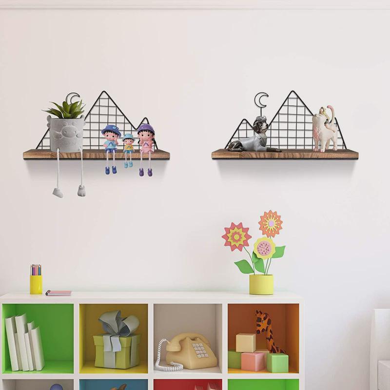 现代简约铁艺置物架墙上木质挂钩扇形置物架客厅墙面装饰免打孔