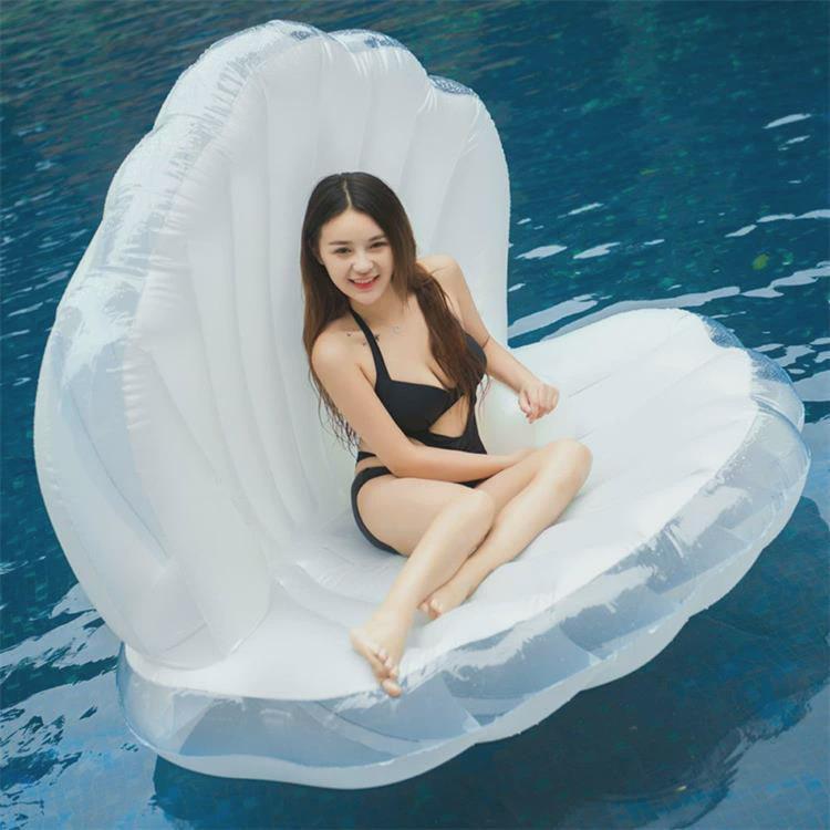 厂家现货充气贝壳浮排躺椅水上娱乐用品带球充气扇贝珍珠贝壳浮排