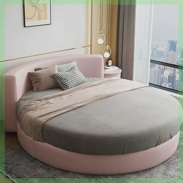 圆床双人床现代极简网红家用酒店民宿主题布艺公主圆形电动情侣床