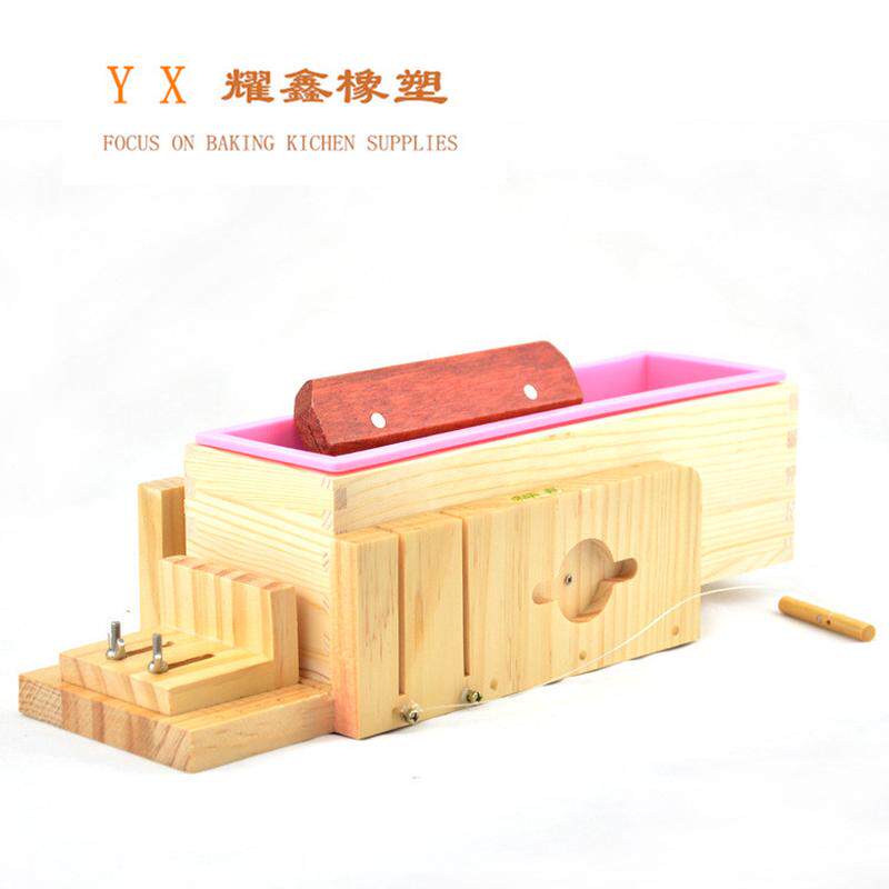 diy手工皂工具3件套装 修硅胶皂器+木盒切模+304不锈钢切刀