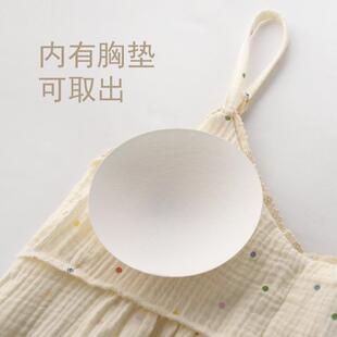 纯棉纱布薄款 甜美花边公主风带胸垫睡裙女夏季 吊带裙子家居服睡衣
