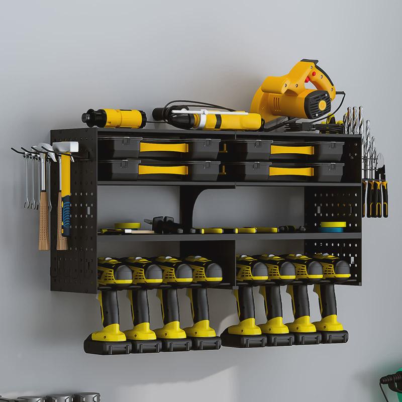 金属八钻电动工具架壁挂洞洞板手电钻收纳架车库工具架螺丝刀支架