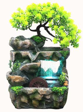 电商桌面小假山仿真树义乌雨景创意摆件流水喷泉货源厂家直销