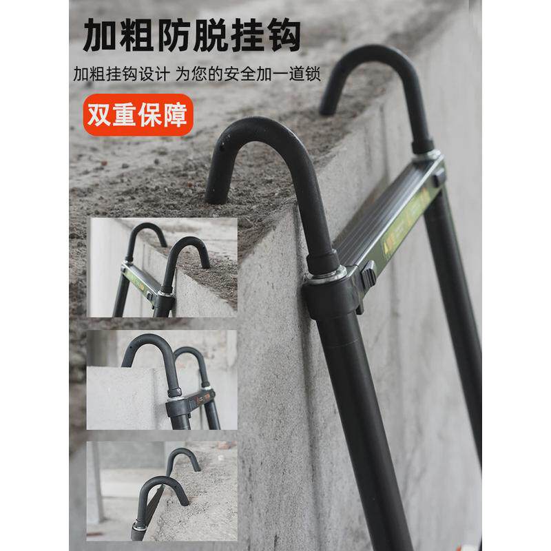 1vpk伸缩家用铝合金伸缩直梯折叠带单面靠墙便携式挂钩带滚轮直梯