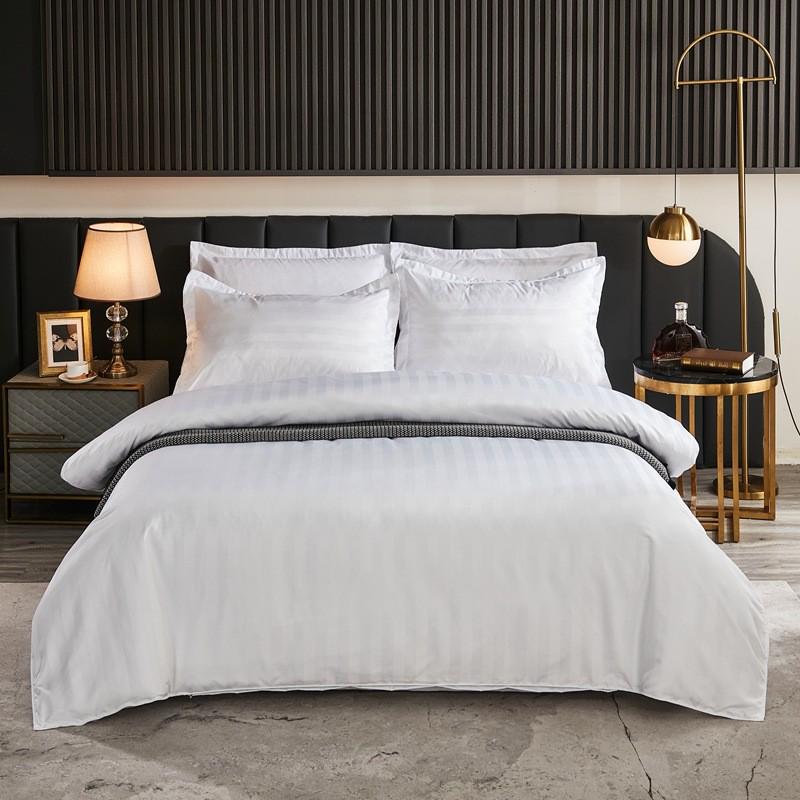 缎条酒店四件套宾馆民宿床上用品套件被套床单酒店布草纯色厂家