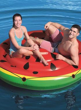 bestway43140双人充气西瓜漂流情侣水上浮岛水果浮排漂流床