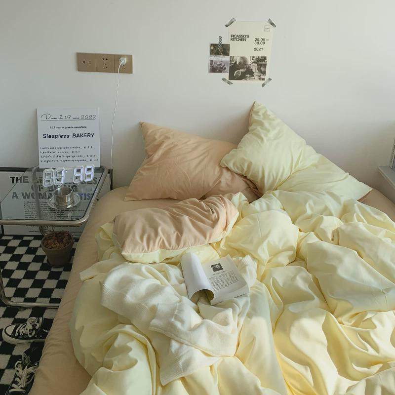 芝士奶茶~双拼水洗棉四件套1.8床上用品被罩单双人学生宿舍三件套,床上用品,床品套件/四件套/多件套,淘宝优惠券,粉丝福利购,淘宝优惠卷