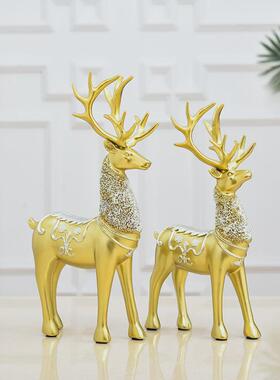 麋鹿家居饰品复古软装酒柜装饰书房办公室样板间桌面树脂摆件