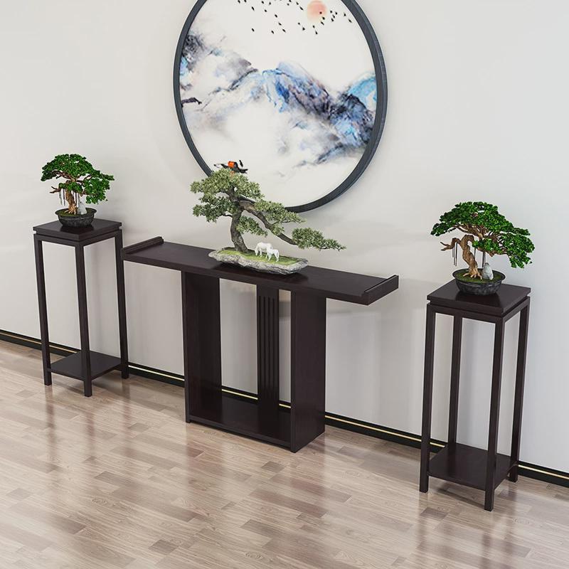 新中式实木玄关桌禅意玄关台花架走廊门厅长条案供桌酒店端景台