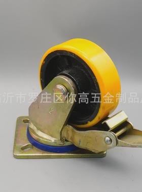 工业超重型钢芯铸铁黄色聚氨酯PU压力轴承万向脚轮单轮1吨34568寸