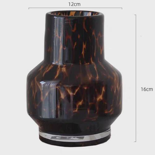 中古风玻璃花瓶茶色琥珀色玻璃瓶复古装饰桌面台面摆件