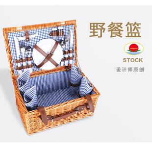 厂家直销野餐篮藤编便携户外可折叠蔬菜柳条餐具收纳篮子带编织