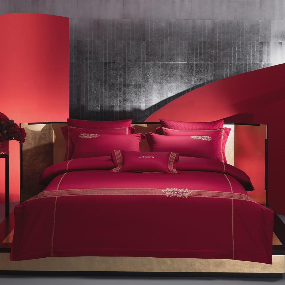 9qxc婚庆大红色结婚四件套刺绣婚礼床单被套婚房被喜喜庆床上