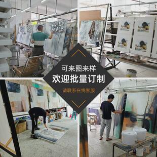 客厅深圳超大纯手绘油画简约沙发背景墙竖版艺术大芬村肌理画